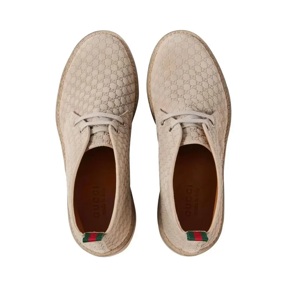 Authentic Gucci GG Monogram Beige Suede Ankle Boots 831283 Men's 11 US 11.5 NEW